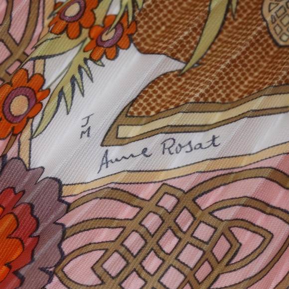 HERMES Carre Pleated Decoupages Scarf Silk Pink Auth hk1221 - Picture 14 of 16